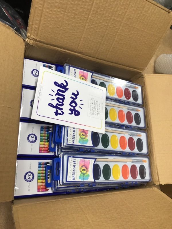 Photo 1 of Color Swell Art Supplies Bulk Pack (12 Washable Markers, 12 Watercolor Paints, 12 Crayons) Perfect for Families, Classrooms, and Parties
