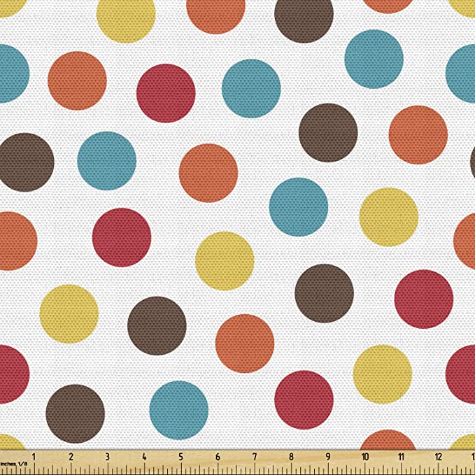 Photo 1 of Ambesonne Polka Dots Fabric by The Yard, Colorful Points on a Plain Backdrop, Decorative Fabric for Upholstery and Home Accents, 1 Yard, White Orange
