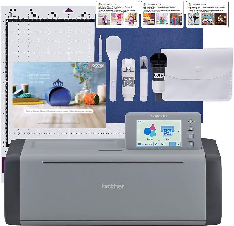 Photo 1 of Brother ScanNCut SDX125EGY Electronic DIY Cutting Machine with Scanner, Make Custom Stickers, Vinyl Wall Art, Greeting Cards and More with 682 Included Patterns, Grey...**TESTED AND FUNCTIONS**
***OPEN BOX***
