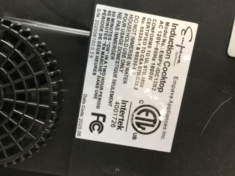 Photo 1 of ***PARTS ONLY*** 
Empava Electric Stove Induction Cooktop Vertical with Dual Burners Vitro Smooth Surface 120V, 12 Inch, Black Ceramic Glass
