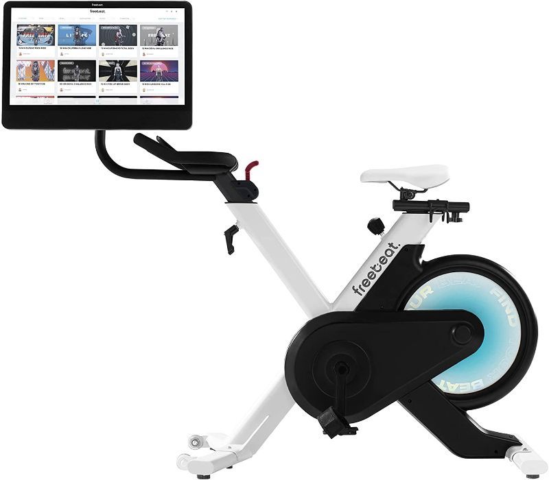 Photo 1 of ***MONITOR ONLY NO BIKE NO POWER SUPPLY ***
 Freebeat Exercise Bike, 180°Rotatable 21.5" Screen & Comfortable Seat Cushion, Adjustable Resistance Stationary Bike, Space-Saving Indoor Cycling Bike for Home Gym, Built-In App, Flywheel Smooth Quiet

