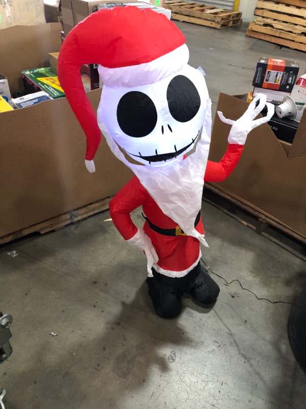 Photo 2 of *USED*
*SEE last picture for damage* 
4 ft Pre-Lit LED Airblown Disney Jack Skellington as Santa Christmas Inflatable
