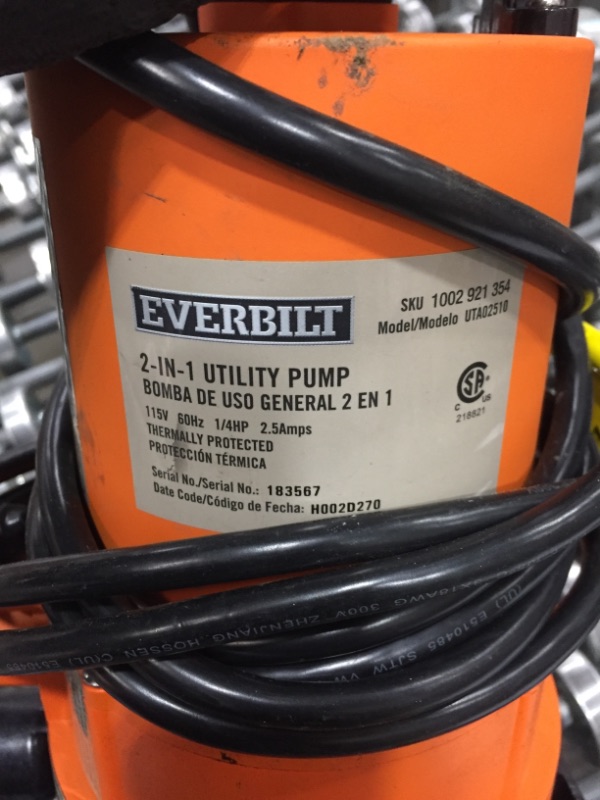 Photo 3 of *USED*
Everbilt 1/4 HP 2-in-1 Utility Pump