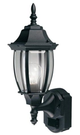 Photo 1 of *MISSING a glass panel*
Hampton Bay Alexandria 180° Black Motion-Sensing Outdoor Decorative Wall Lantern Sconce