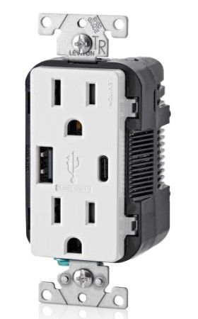 Photo 1 of *1 outlet seems USED*
Leviton 15 Amp Decora Tamper-Resistant Duplex Outlet with Type A and C USB Charger, White (2-Pack)