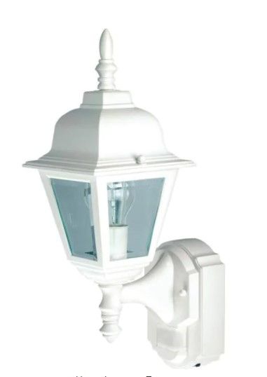 Photo 1 of 1-Light White Motion Activated Outdoor Wall Lantern Sconce
