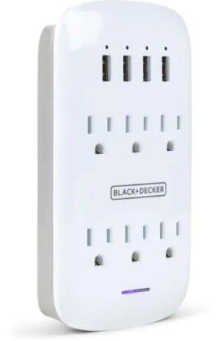 Photo 1 of White 6 Grounded Outlets Surge Protector Wall Mount with 4 USB Charging Ports
