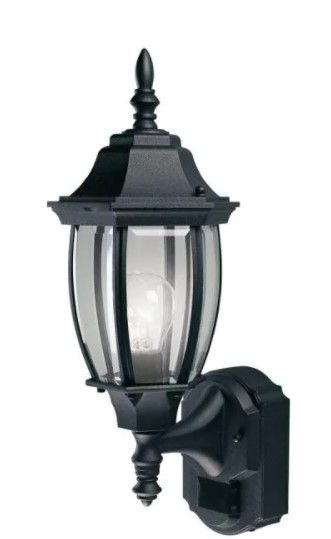 Photo 1 of 180 Degree Black Alexandria Wall Lantern Sconce with Curved Beveled Glass
