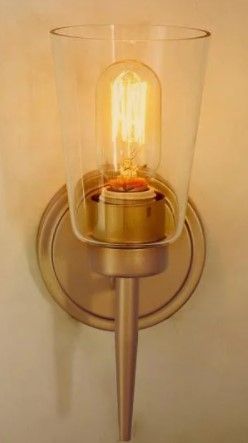 Photo 1 of 1-Light Modern Brass Gold Wall Sconce Bathroom Vanity Light with Cylinder Clear Glass Shade
