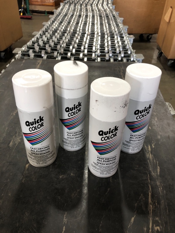 Photo 2 of *possibly USED*
Quick Color 10 oz. Gloss White General Purpose Spray Paint, 4 pk