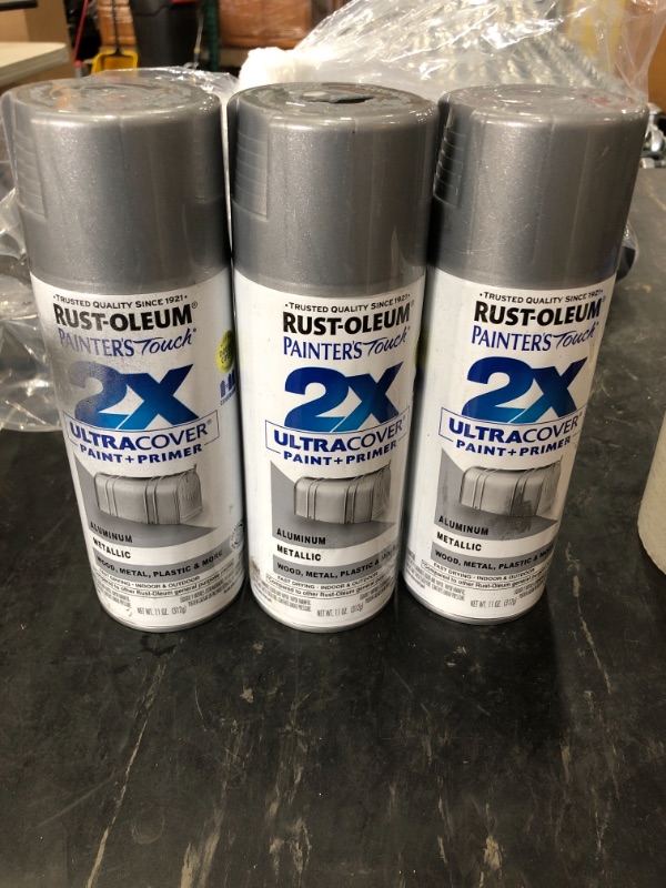 Photo 2 of *possibly USED*
Rust-Oleum Painter's Touch 2X 12 oz. Gloss Aluminum General Purpose Spray Paint, 3 pk