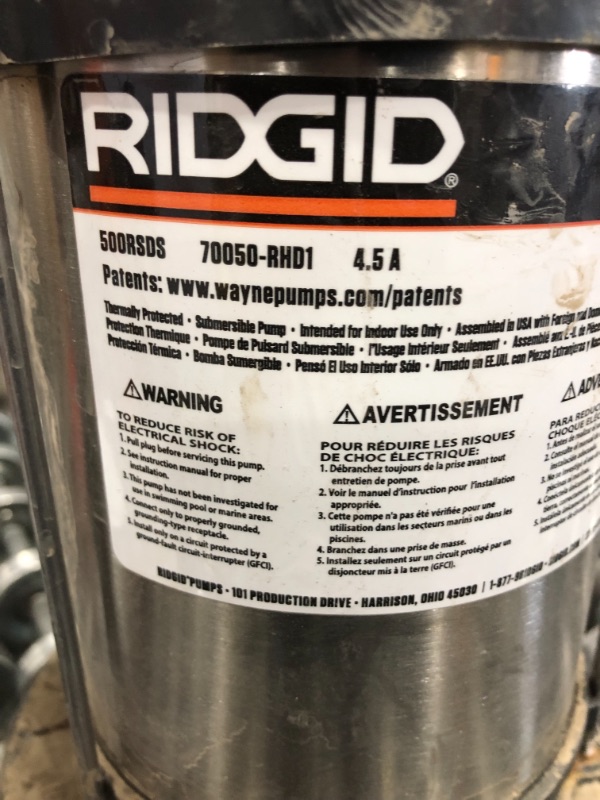 Photo 3 of *USED*
RIDGID 1/2 HP Stainless Steel Dual Suction Sump Pump