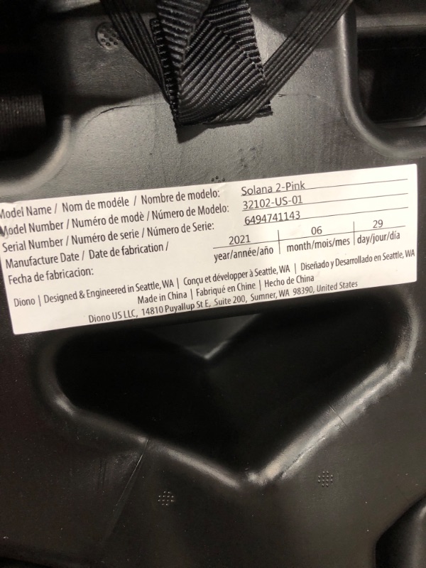 Photo 1 of Diono Solana 2 Latch, XL Lightweight Backless Belt-Positioning Booster Car Seat, Pink
