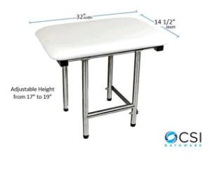 Photo 1 of *seat is sealed with plastic*
CSI Bathware 32 in. x 16 in. Rectangular Padded Folding Shower Seat with Adjustable Legs in White and Stainless Steel - ADA Compliant