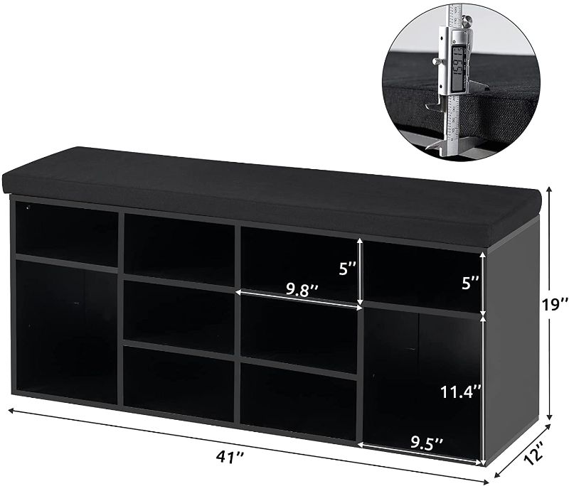 Photo 1 of *MISSING manual* 
APICIZON 10 Cubbies Black Shoe Storage Bench with Cushion, Shoe Rack Bench for Entryway, Bedroom, Living Room, Mudroom
