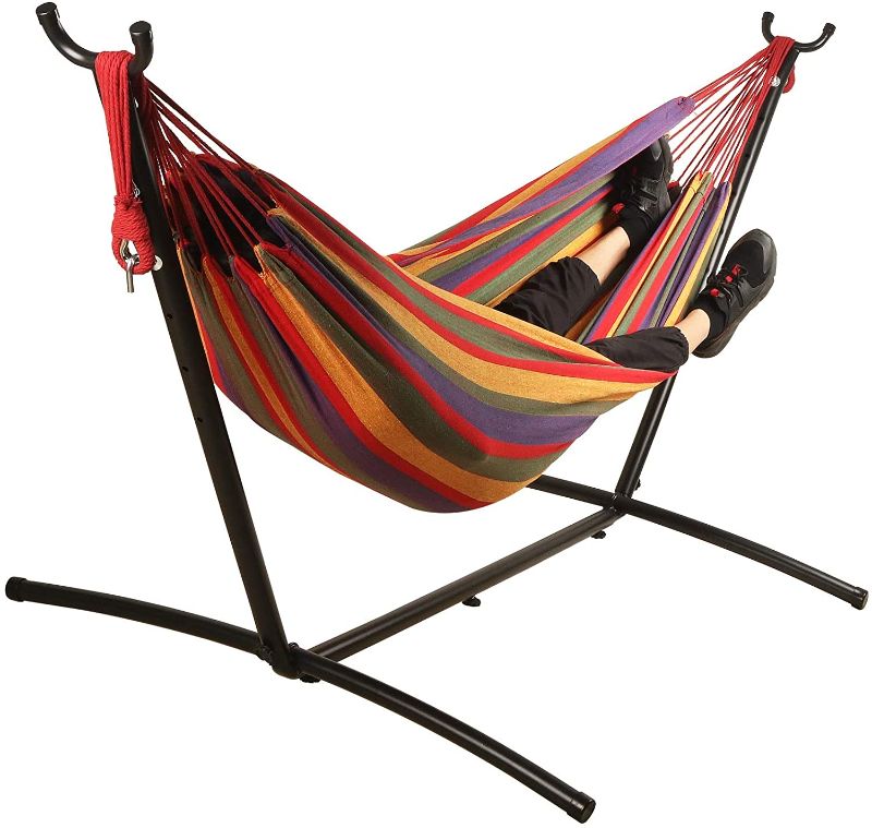 Photo 1 of *MISSING hardware*
Mayhawk Hammock with Stands, 2 Person 550lb Capacity with Cotton Hammock and 9ft Space Saving Steel Stand, Portable Carrying Case, Easy Set Up (Red)
