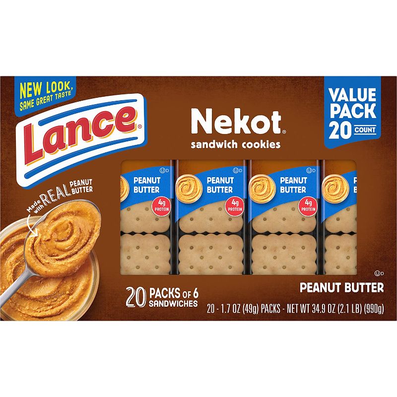 Photo 1 of **EXPIRED 01/15/2022** Lance Sandwich Cookies, Nekot Peanut Butter, Value Pack 20 Ct Box, pack of 6
