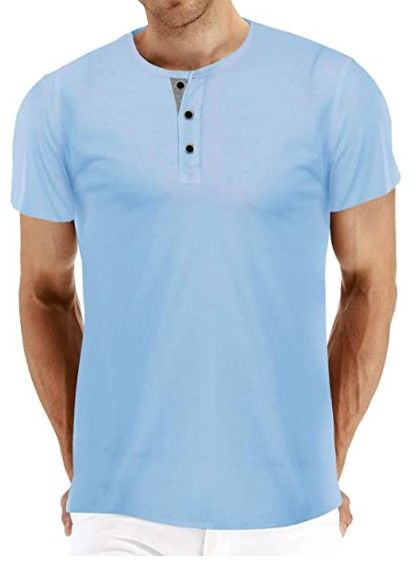 Photo 1 of XXL: BBDMY Men's Fashion Casual Front Placket Short Sleeve Henley T-Shirts Cotton Shirts
