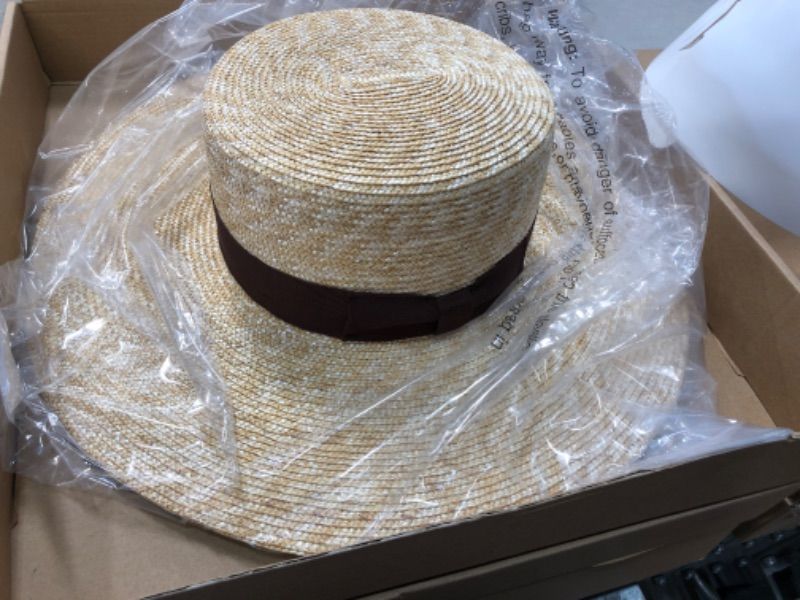 Photo 2 of SIZE FITS ALL: FEMSÉE Straw Beach Hat - Sun Hats for Women and Men Flat Top Classic Boater Hat
