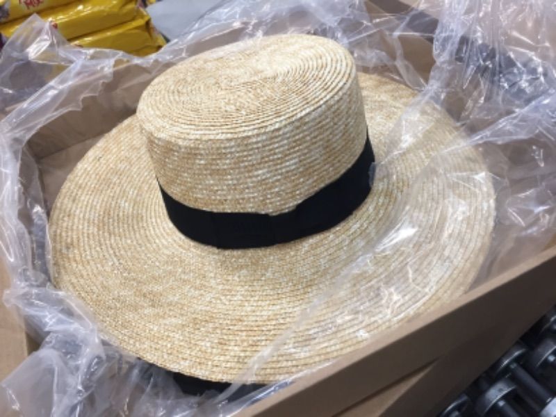 Photo 2 of ONE SIZE FITS ALL: FEMSÉE Straw Beach Hat - Sun Hats for Women and Men Flat Top Classic Boater Hat
