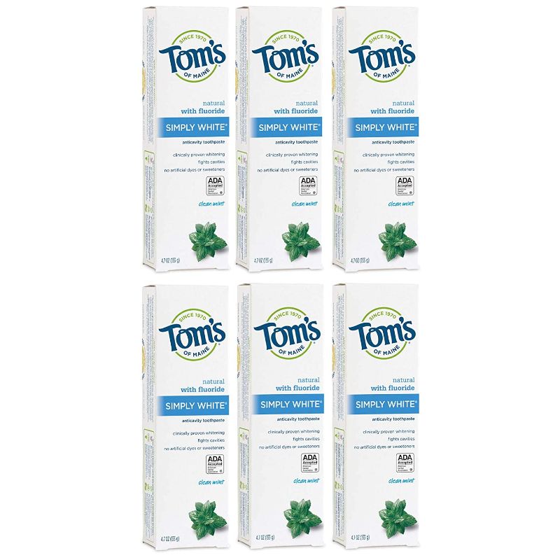 Photo 1 of **expires 05/2023** Tom's of Maine Natural Simply White Fluoride Toothpaste, Clean Mint, 4.7 oz. 6-Pack
