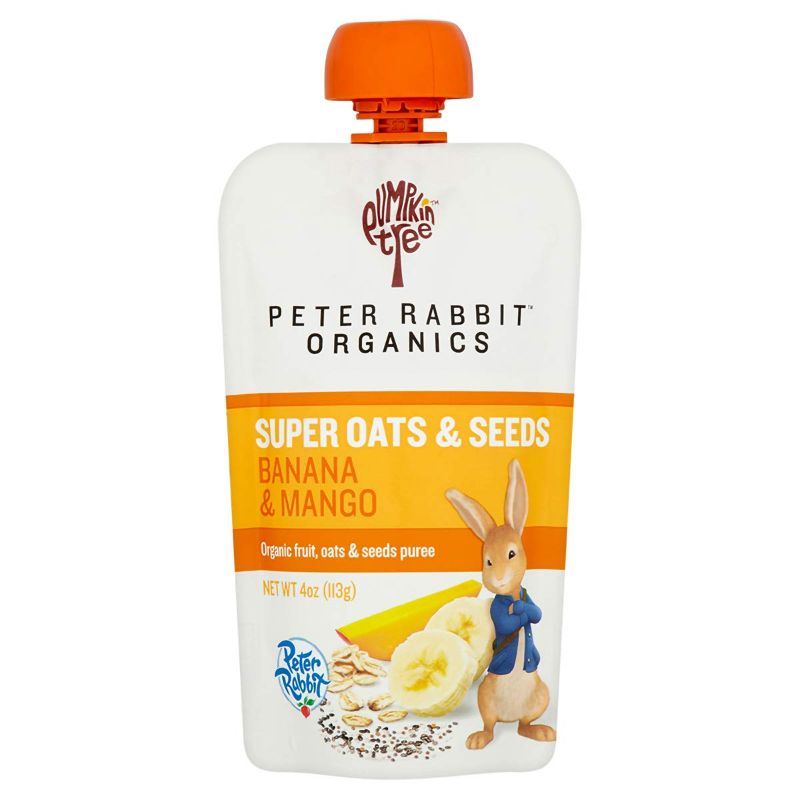 Photo 1 of BEST BY 1/25/2022
10 PACKPumpkin Tree Peter Rabbit Organics Super Oats & Seeds, Puree Squeeze Pouch, Banana & Mango, 4 Ounce 
