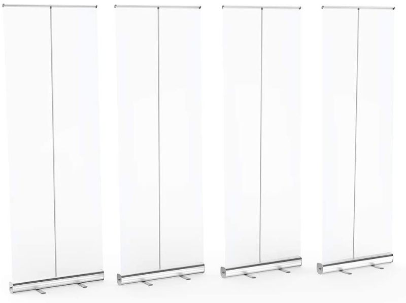 Photo 1 of ?4 Pack?Floor Standing Sneeze Guard, LeStore 80" H 32" W Portable Pull-Out Banner with Clear Screen Shield for Office, Stores, Restaurant, Classroom, and More
