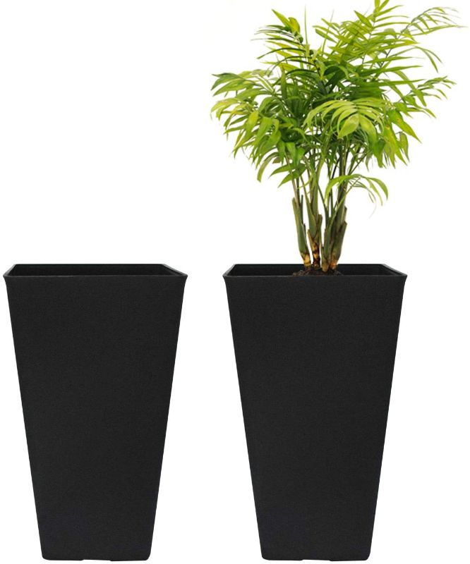 Photo 1 of Tall Planters 20 Inch, Flower Pot Pack 2, Patio Deck Indoor Outdoor Garden Tree Planters (Black)
