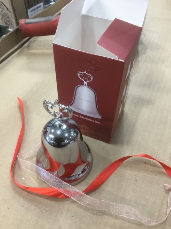 Photo 2 of 2021 Annual Christmas Bell,Silver Bell Ornament for Christmas Decorations, Bell Ornament for Christmas Anniversary,Red Ribbon & Gift Box