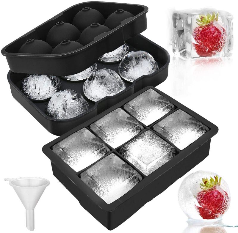 Photo 1 of 2 pack Only similar to cover photo Ice Cube Trays & Big Sphere Ice Ball Maker with Lid and Large Square Ice Cube Trays for Whiskey and Cocktails & Bourbon, Reusable and BPA Free Set of 2