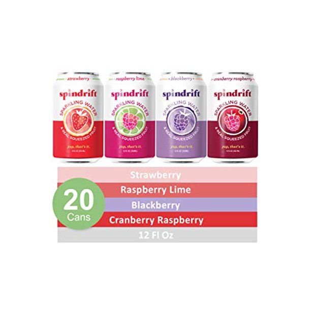 Photo 1 of (BEST BUY DATE:12-14-2021)
 Spindrift Sparkling Water, 4 Flavor Berry Variety Pack, Made with Real Fruit, 12 Fl Oz, Pack of 20 Seltzer Water Cans
