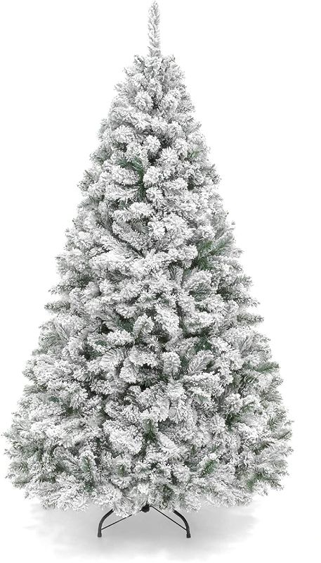 Photo 1 of  Best Choice Products 7.5ft Premium Snow Flocked Artificial Holiday Christmas Pine Tree for Home, Office, Party Decoration w/ 1,346 Branch Tips, Metal Hinges & Foldable Base
