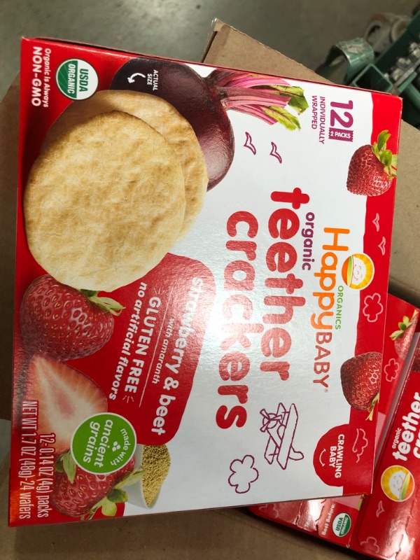 Photo 2 of Happy Baby, Teether Cracker Strawberry Pomegranate Beet, 12 Count
SET OF 6 
EXPIRES JAN23/2022 **NOT REFUNDABLE**