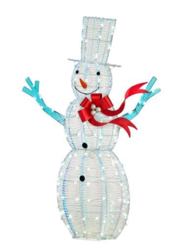 Photo 1 of 6 ft LED Sparkle Iridescent Christmas Snowman with 90 Lights Yard Sculpture
