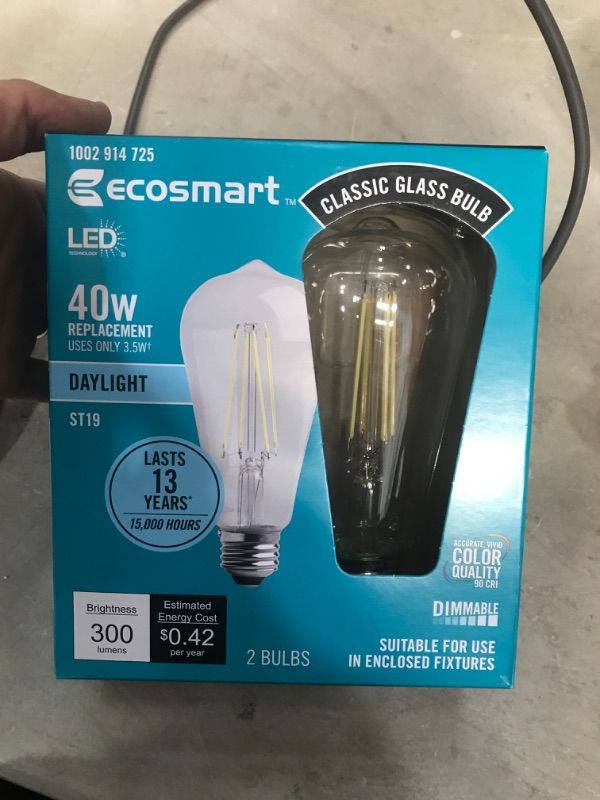 Photo 2 of 40-Watt ST19 Dimmable Clear Vintage Edison LED Light Bulb, Daylight, 2 Pack
