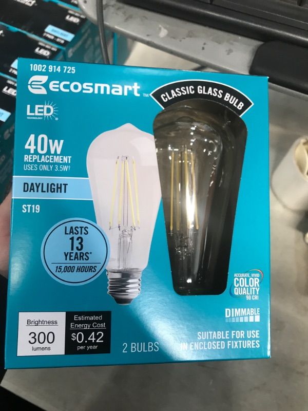 Photo 2 of 40-Watt ST19 Dimmable Clear Vintage Edison LED Light Bulb, Daylight, 2 Pack
