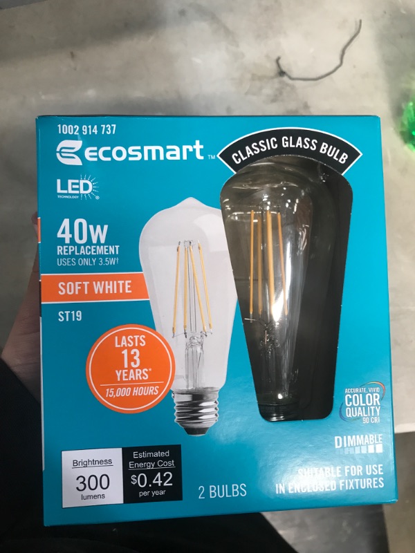 Photo 2 of 40-Watt ST19 Dimmable Clear Vintage Edison LED Light Bulb, soft white , 2 Pack
