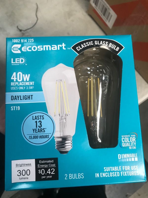 Photo 2 of 40-Watt ST19 Dimmable Clear Vintage Edison LED Light Bulb, daylight, 2 Pack
