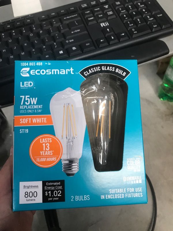 Photo 2 of 75-Watt ST19 Dimmable Clear Vintage Edison LED Light Bulb, soft white , 2 Pack
