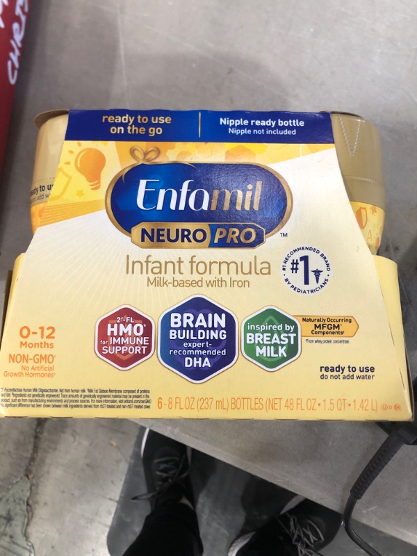 Photo 2 of 
 best by 11/01/2022 Enfamil NeuroPro Ready-to-Use Baby Formula, Ready to Feed, Brain and Immune Support with DHA, Iron and Prebiotics, Non-GMO, 8 Fl Oz Bottles, 6 count
Style:8 Fl Oz