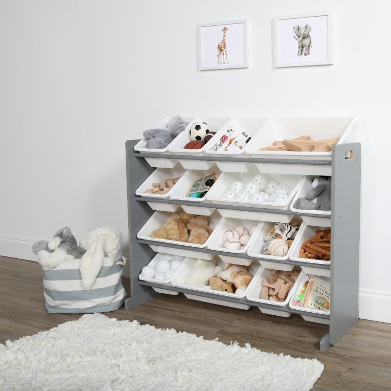 Photo 1 of Springfield Supersized Toy Storage Organizer with 16 Storage Bins, Grey/White