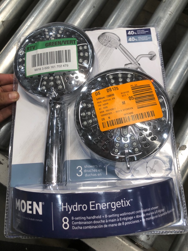 Photo 1 of HydroEnergetix 8-Spray Patterns with 1.75 GPM 4.75 in. Wall Mount Dual Shower Heads in Chrome