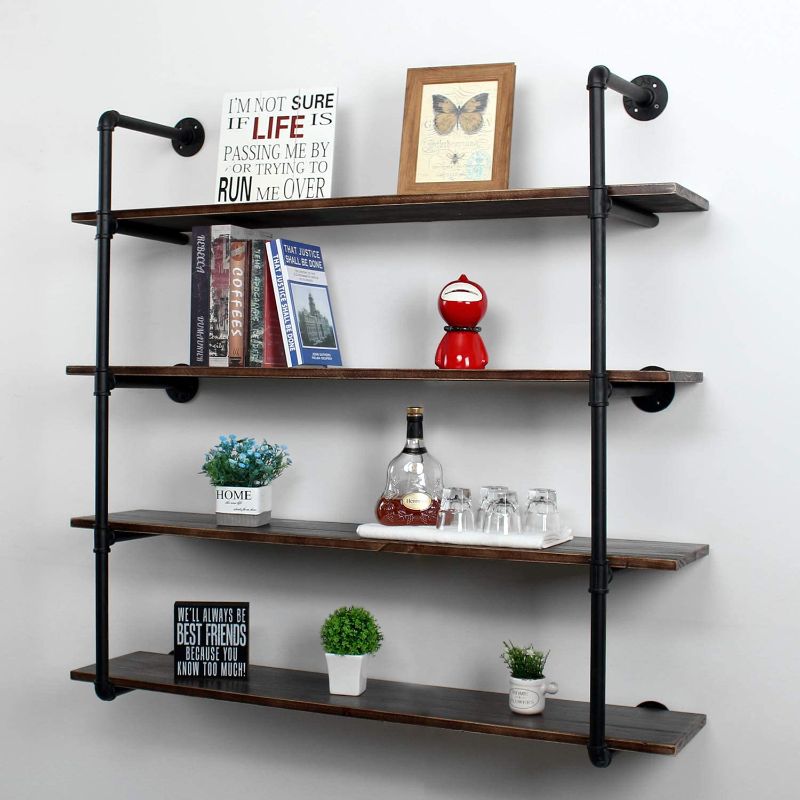 Photo 1 of  Industrial Retro Pipe Shelf 48in 4 Tier Wall Mounted,Rustic Floating Shelves 48"D x 9.8"W x 43.6"H
