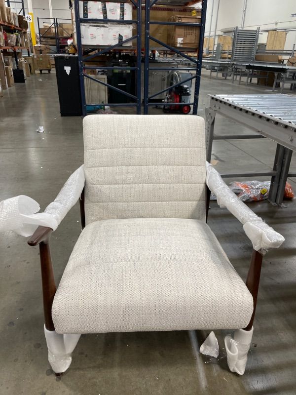 Photo 3 of Amazon Brand – Rivet Spear Mid-Century Modern Channel Tufted Accent Chair with Wood Arms, 29.1"W, Ivory-Grey 31.5"D x 29.1"W x 32.7"H

