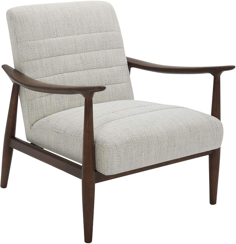 Photo 1 of Amazon Brand – Rivet Spear Mid-Century Modern Channel Tufted Accent Chair with Wood Arms, 29.1"W, Ivory-Grey 31.5"D x 29.1"W x 32.7"H

