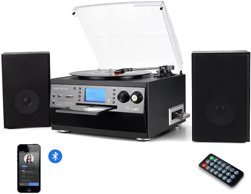 Photo 1 of DIGITNOW Bluetooth Record Player Turntable with Stereo Speaker, LP Vinyl to MP3 Converter with CD, Cassette, Radio, Aux in and USB/SD Encoding, Remote Control, Audio Music Player Built in Amplifier
