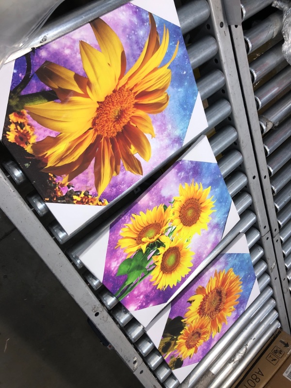 Photo 1 of 3 PIECE WALL ART CANVAS WITH INTERNAL FRAME SUN FLOWER 