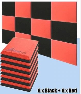 Photo 1 of New 12 pcs Black & Red Bundle Flat Bevel Tile Acoustic Panels Sound Absorption Studio Soundproof Foam KK1039