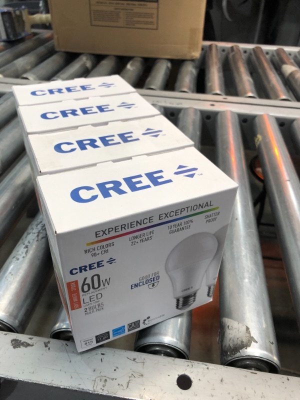 Photo 2 of ***SOLD AS IS***
Cree Lighting A19 60W Equivalent LED Bulb, 815 Lumens, Dimmable, Soft White 2700K, 25,000 Hour Rated Life, 90+ CRI, Good for Enclosed 4 (2-Pack)