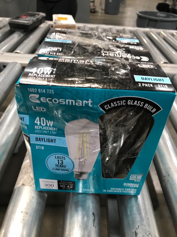 Photo 2 of 3pck-EcoSmart 40-Watt Equivalent ST19 Dimmable Clear Glass Filament Vintage Edison LED Light Bulb Daylight (2-Pack)
